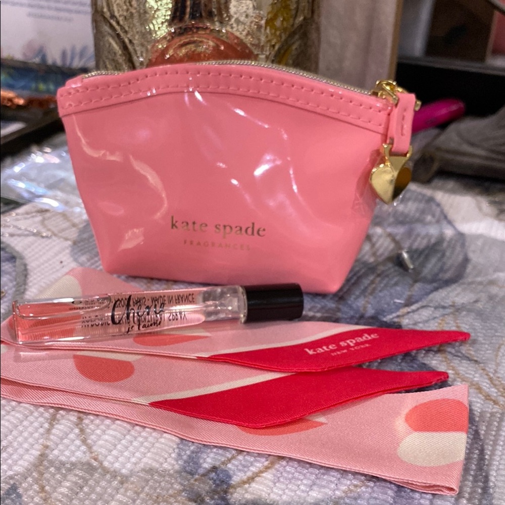 Kate Spade Glossy Pink Pouch with Heart Accent Awt